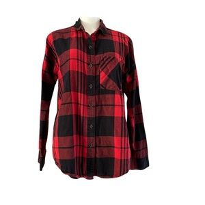 Red and Black Plaid Button-Up Shirt